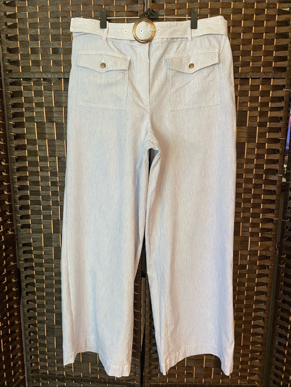LOFT Light Blue Wide-Leg Jeans with Round Buckle Belt Cotton Blend Size 16 Tall